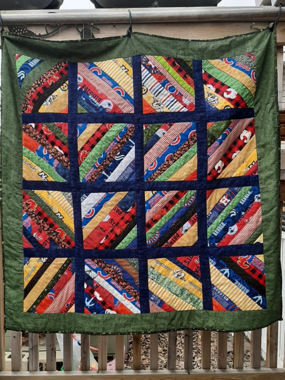 Handmade Hockey Teams Baby Toddler Quilt Blue Green Cotton 42" x 42"